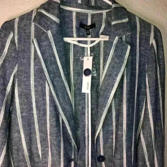Drew linen blend denim blue and white jacket sz XS NWT - Picture 3 of 9
